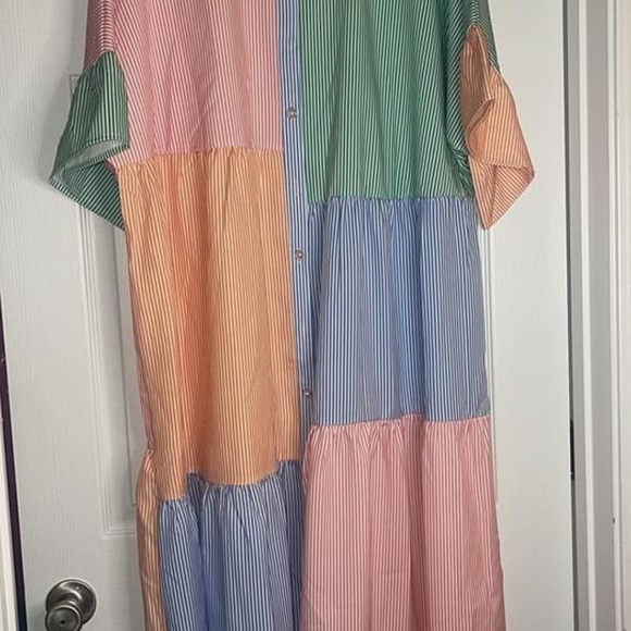 Multicolored SHEIN Colorblock Striped Flounce Sleeve Dress - Picture 3 of 3
